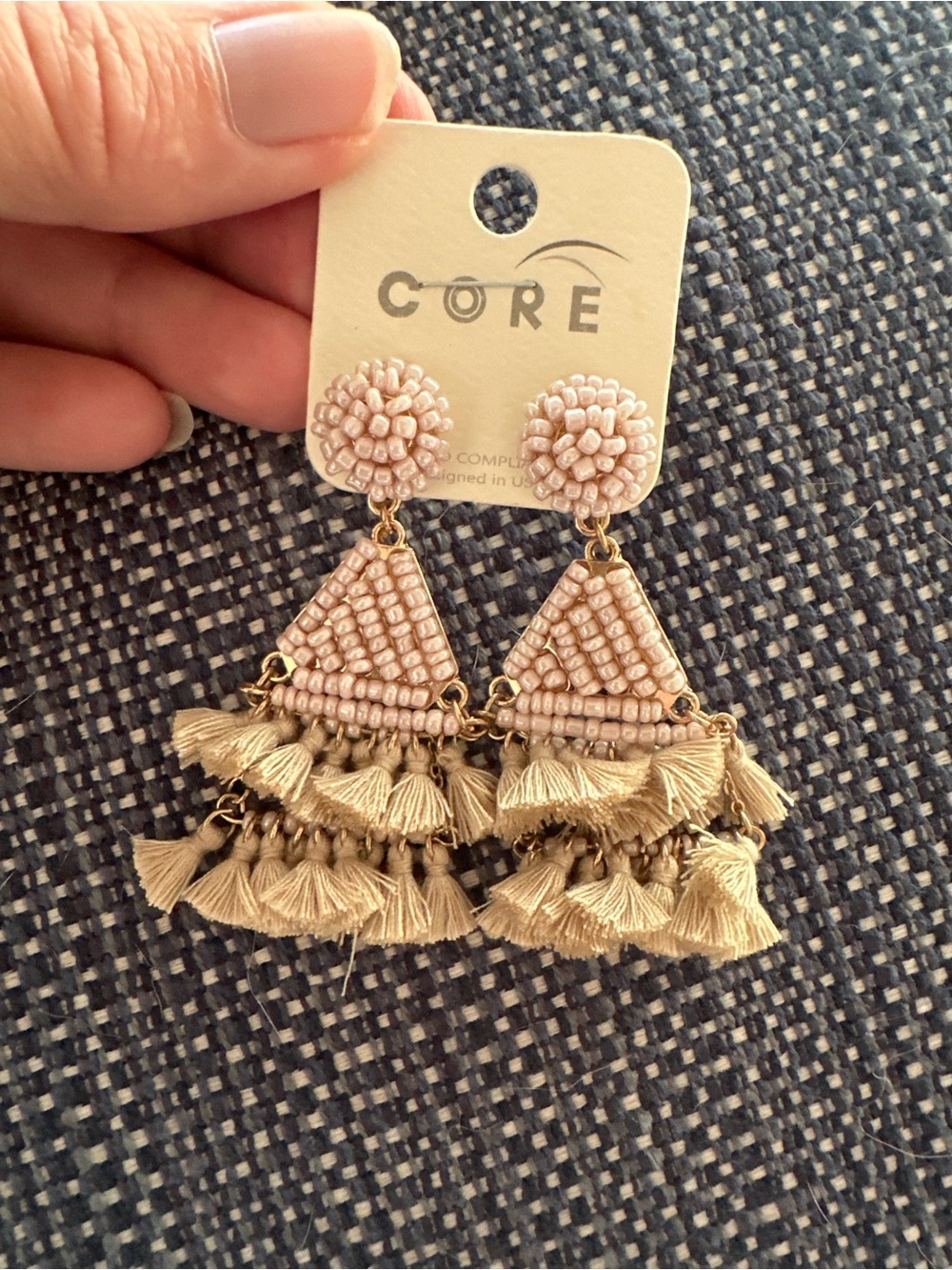 Pink Beaded Tassel Drop Earrings